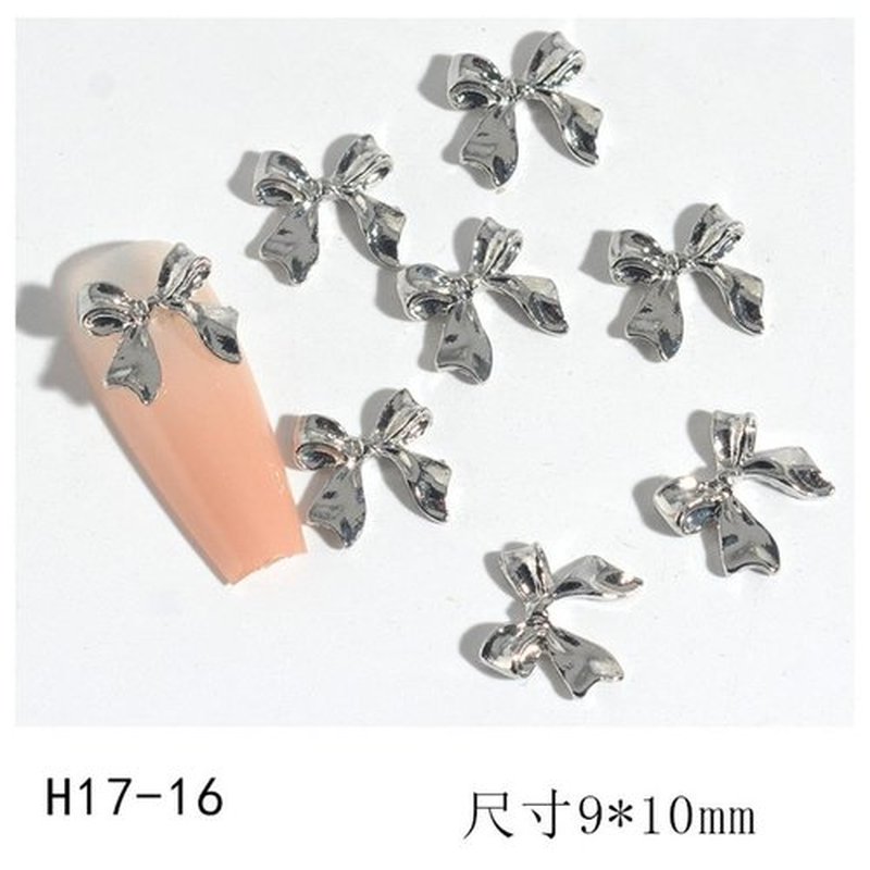 Maigitur 60pcs 3D Metal Bow Nail Charms - Alloy, Crystal - Gold, Gray, Silver - 6 Styles, 10pcs Each - Nail Art Decoration