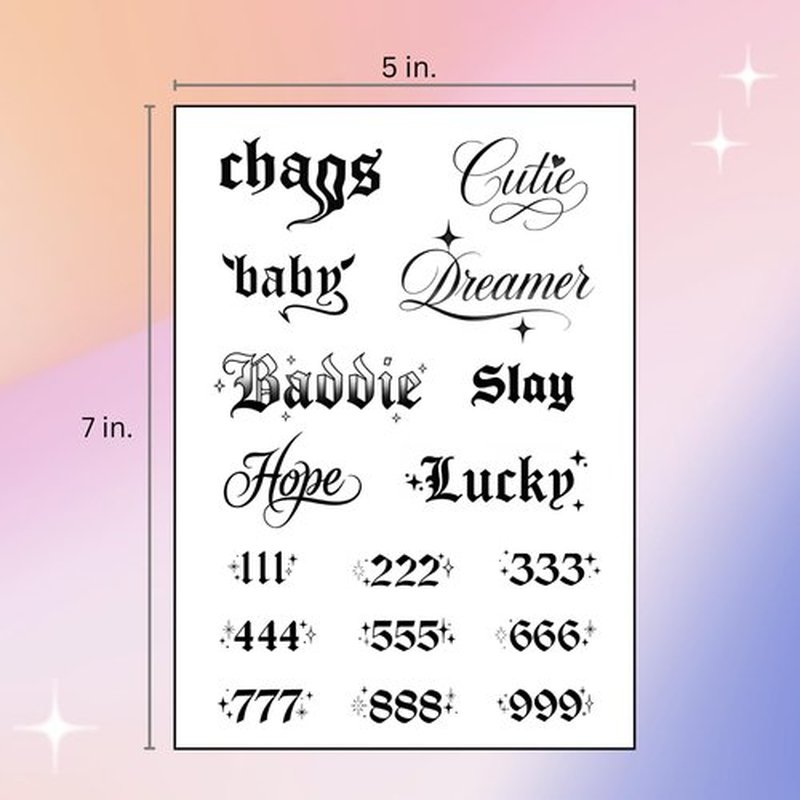 Pixel Hearts Sassy Script Temporary Tattoos | Y2K Gothic Words and Angel Numbers | Realistic Waterproof Fake Tats | Angel, Brat, Princess, Babygirl, Diva