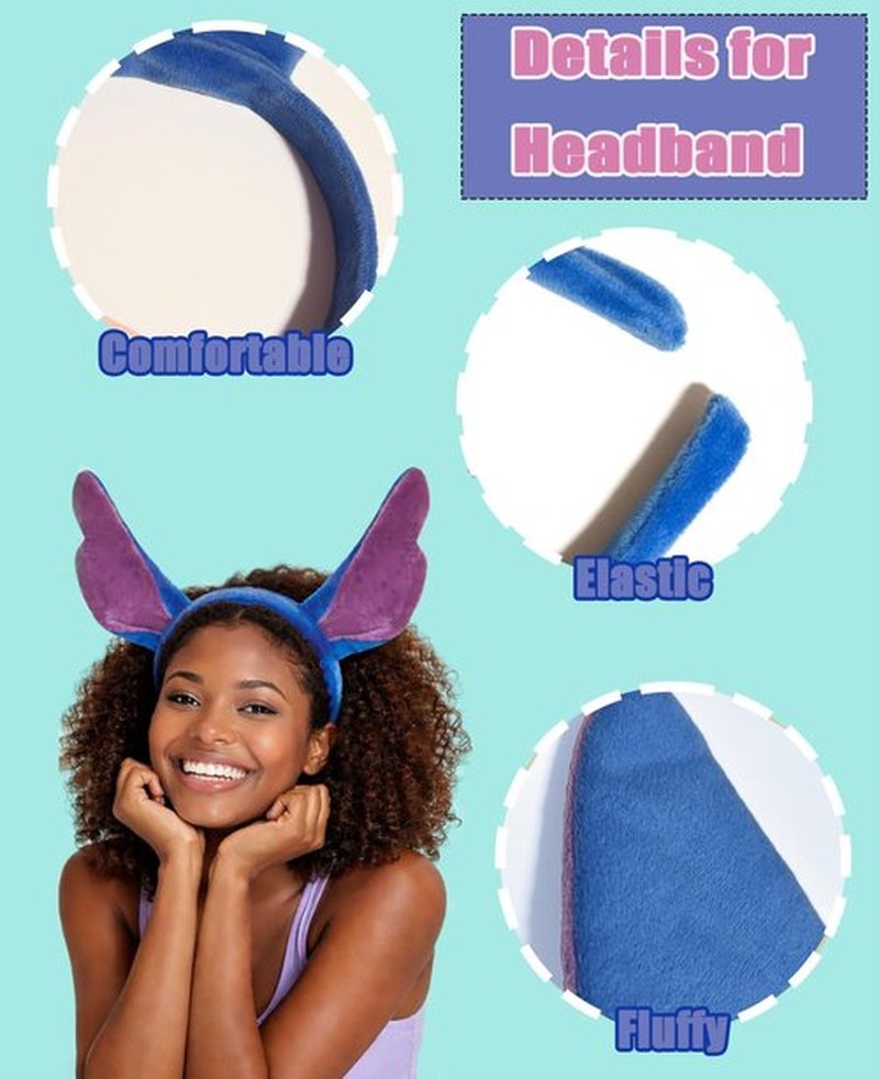MKPEMEBR Blue Ears Headband, Birthday Party Costume and Hair Accessories for Adult