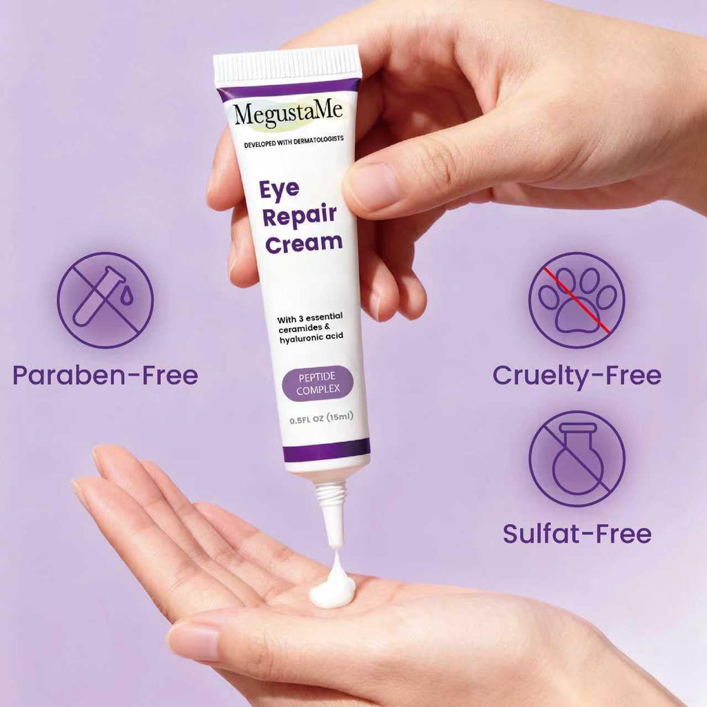 MegustaMe Eye Repair Cream 15ml - Peptide Complex Eye Cream with 3 Essential Ceramides, Niacinamide & Hyaluronic Acid, Dermatologist Developed Anti-Aging Eye Treatment for Fine Lines, Dark Circles.