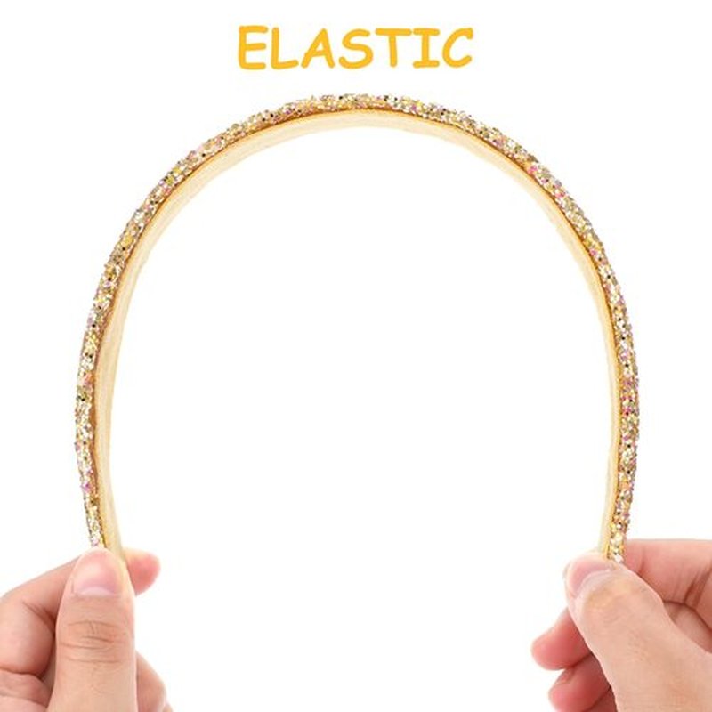 COMNICO 2 PCS Glitter Headbands for Girls, Cute Sparkly Wide Thick Head Bands Bling Non Slip Hairband Rainbow Sequin Little Girl Hair Accessories for Children Kids Women(White+Gold)