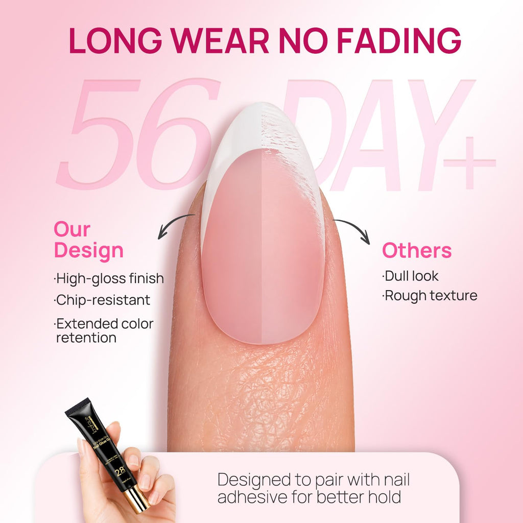 Krofaue French Tips Press On Nails – Pink Matte Short Almond Press On Nails, 15 Sizes Reusable Acrylic Nail Tips Soft Gel Nail Tips for Women Nail Salon & Home DIY