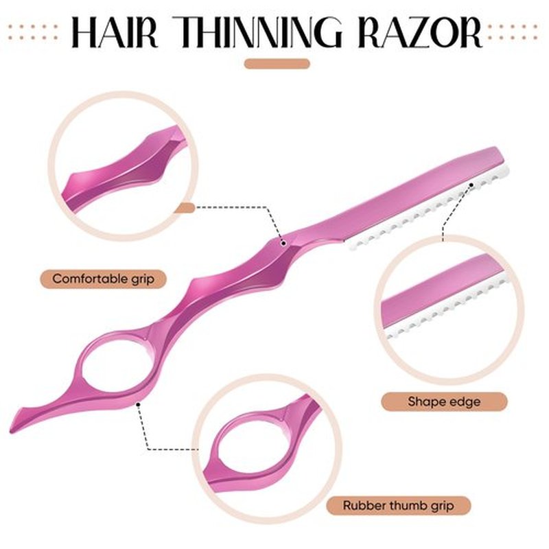 Mudder 11 Pcs Hair Razors for Cutting Hair Thinning Styling Feather Razors Kit with Replacement Stainless Steel Cutting Tool for Salon Home Use(Pink)