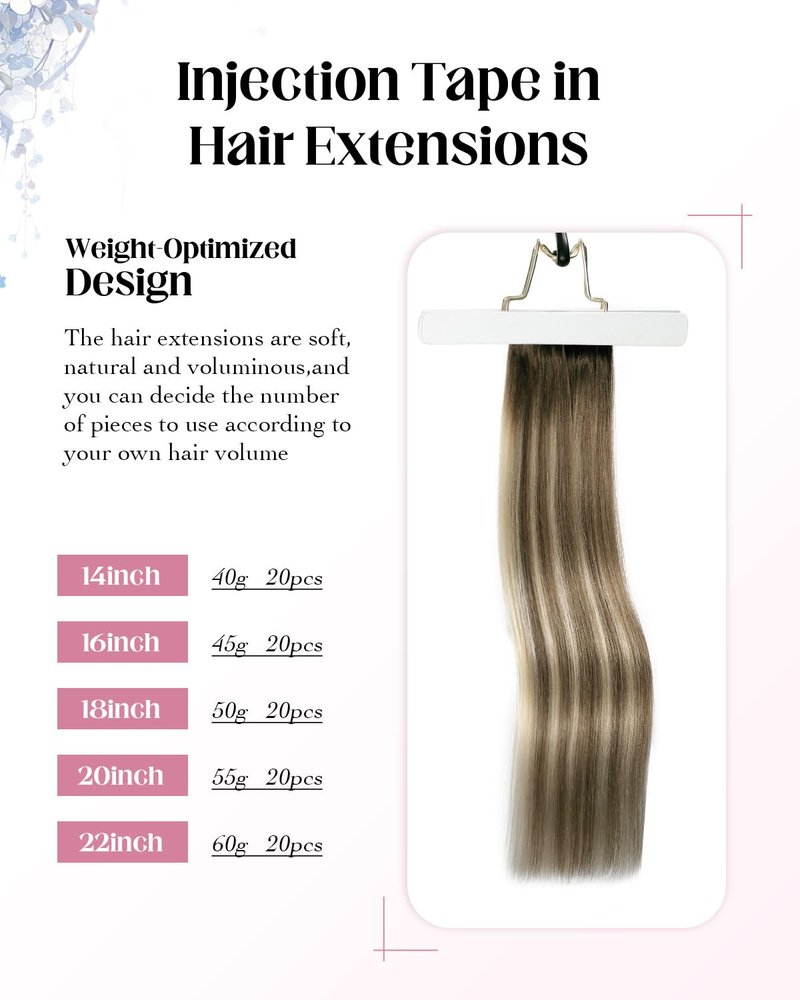 XDhair Invisible Tape in Hair Extensions 20pcs 50g Walnut Brown to Ash Brown and Golden Blonde Seamless Injected Tape ins Human Hair Extensions 18 Inch #3/8/22