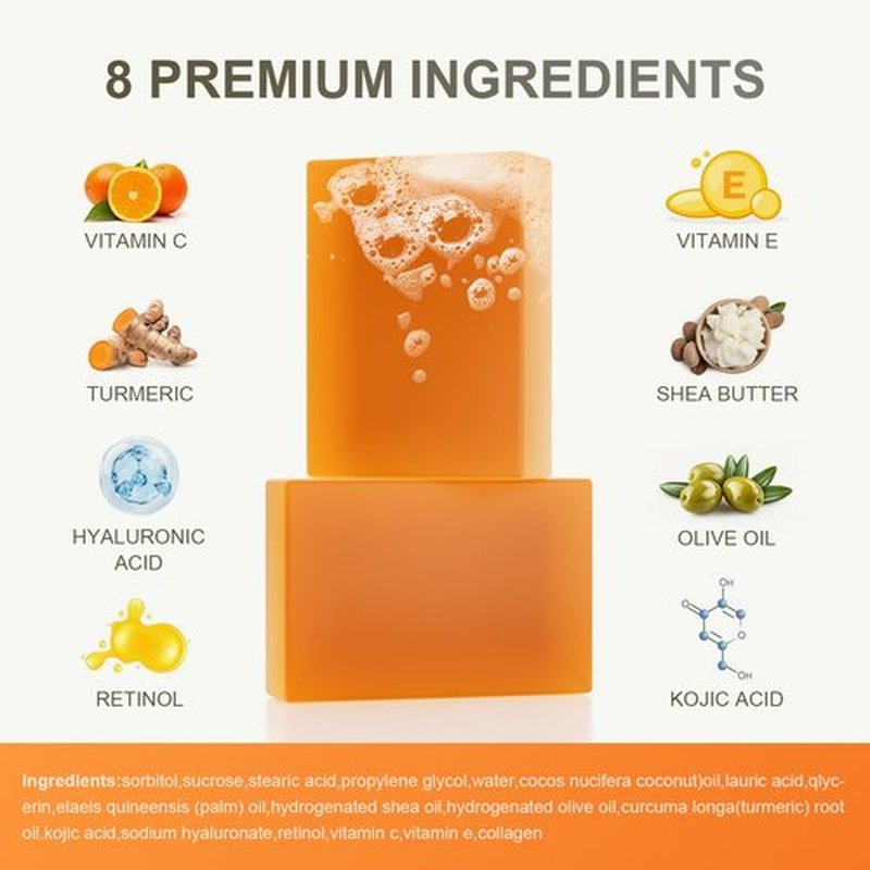 Premium Turmeric Kojic Acid Soap Bar – Hydrating & Nourishing Serum for Face & Body – Exfoliating Cleansing Bar with Vitamin C, Retinol & Collagen – Kojic Acid & Turmeric Cleansing Pads Alternative