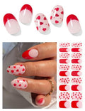 AutyaMee Semi Cured Gel Nail Strips (Red Heart N), Valentine's Day French, 20 Pcs Gel Nail Wraps, Stickers, Works with Any UV Lamps