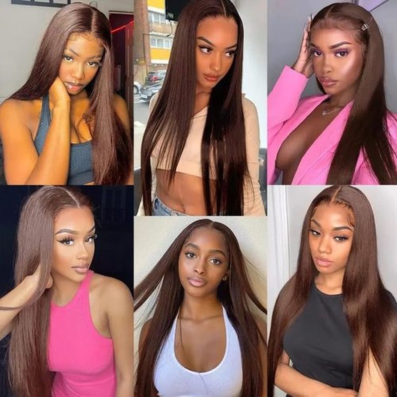 Color 4 Straight Bundles Human Hair Chocolate Brown Bundle Niegmeag Brazilian Virgin Remy Hair 3 Bundles 12 14 16 Inch Double Weft Brown Straight Bundle Hair Weave 150g