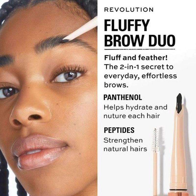 Revolution, Fluffy Brow Filter Duo, 2-in-1 Eyebrow Pencil & Gel, Enhances & Shapes Brows, Vegan & Cruelty Free, Dark Brown, 1 piece