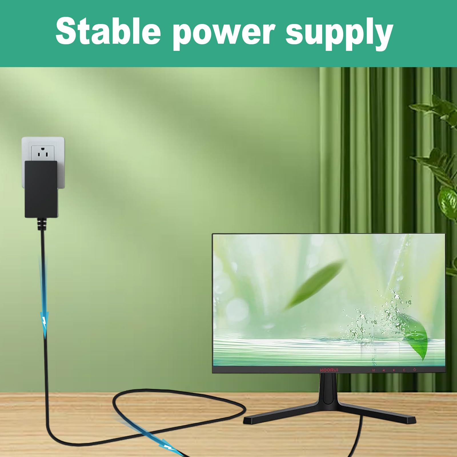 12V Power Cord for Koorui Monitor Compatible with Koorui 24E4 24N50C 24N1 24N1A 22N1 21.5'' 24'' LED Full HD 1080P Curved Gaming Monitor Charger Power Adapter