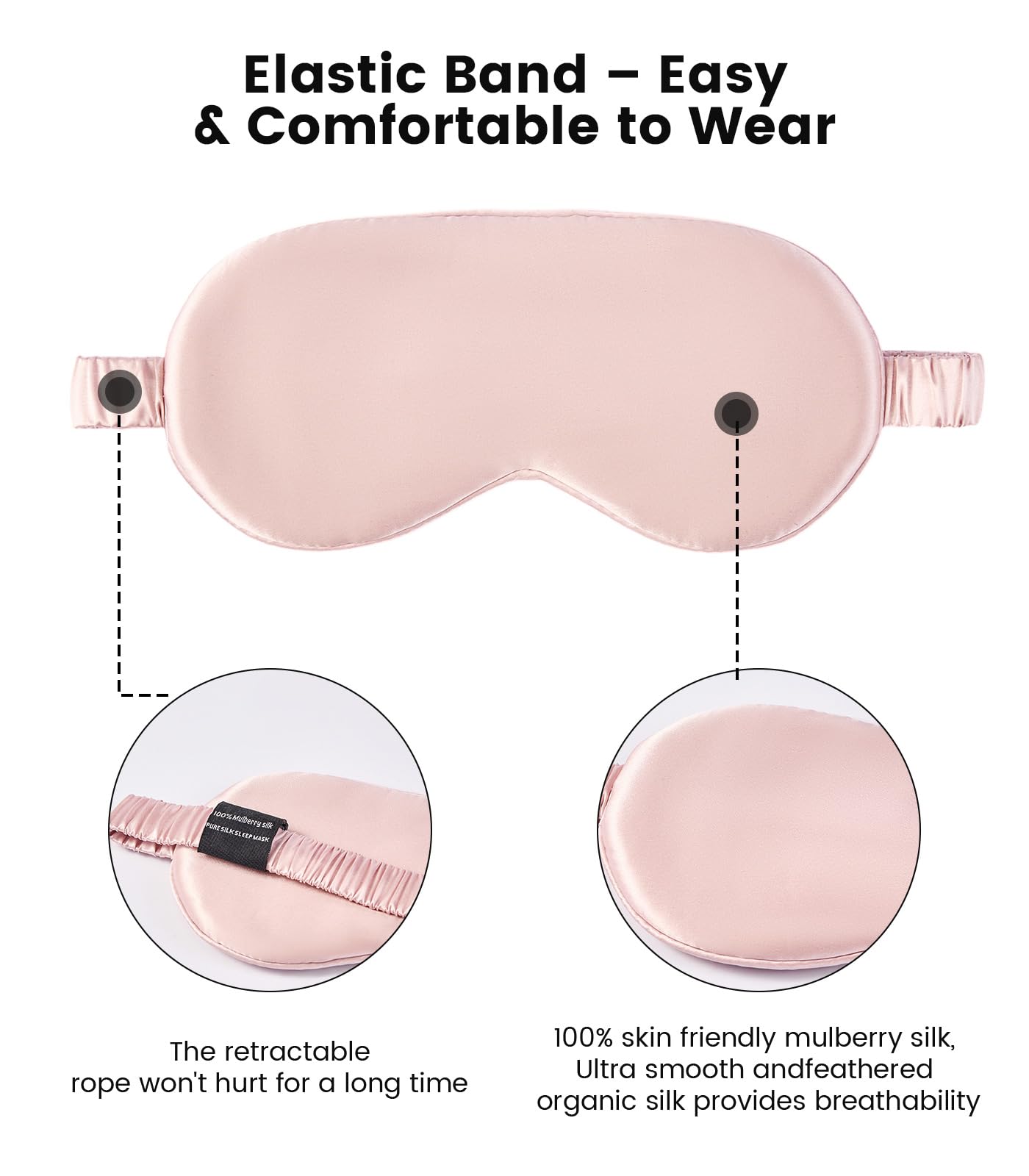 Formé & Found Luxury Silk Sleep Mask, 100% 6A Mulberry Silk Eye Mask for Sleeping, 22 Momme Weighted Sleep Mask for Men & Women, Eye Mask for Sleep, Blackout Sleeping Mask（Pink）