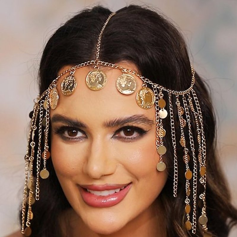 Aukmla Coins Head Chain Jewerly Gold Sequin Tassel Hair Chains Festival Costume Headband Hair Accessories for Women and Girls