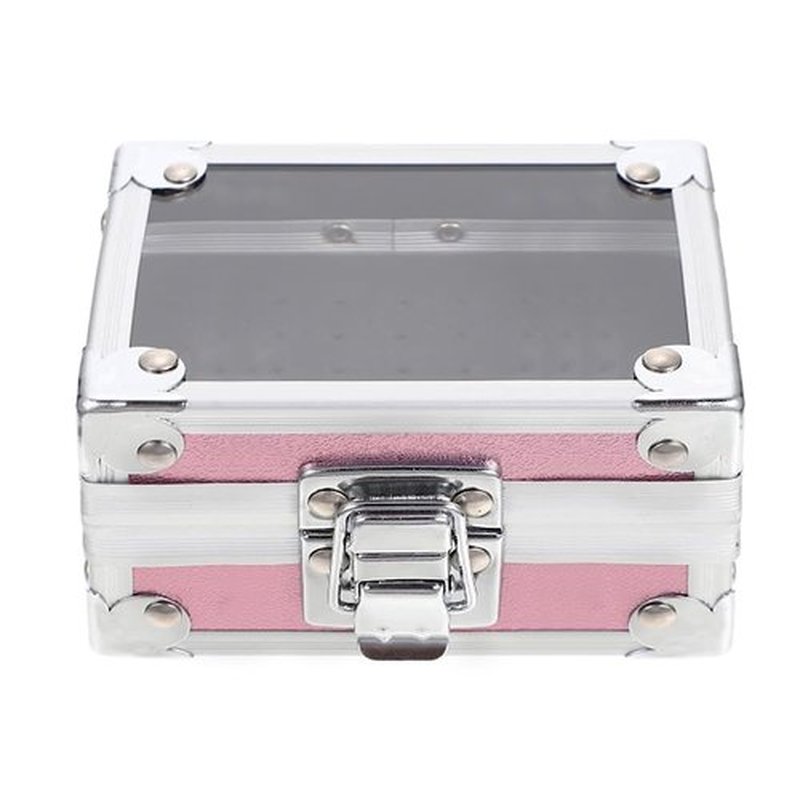 OLizee® 50 Holes Nail Drill Bits Holder with 7 Drill Bits Metal Nail Drill Tool Box Pink Nail Drill Bits Case Nail Drill Bits Organizer for Women Girls
