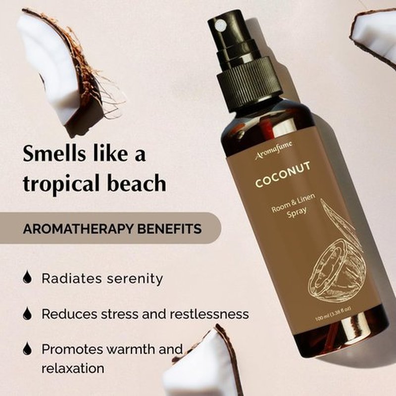Aromafume Coconut Room Linen & Pillow Spray - 100ml | Pure Coconut Essential Oil for Relaxation & Sleep