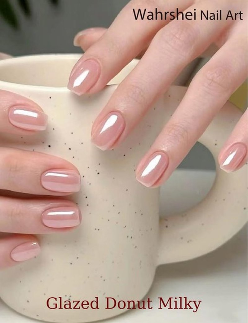 Semi Cured Gel Nail Strips, 20pcs Glazed Donut Pink Gel Nail Stickers for Home Nails DIY