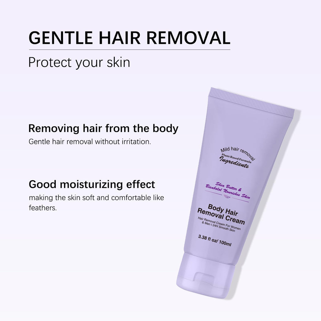Body Hair Removal Cream 3.38 fl oz, Plant Based Depilatory Cream for Women & Men with Shea Butter and Bisabolol, Gentle Hair Removal for Arms Underarms and Legs