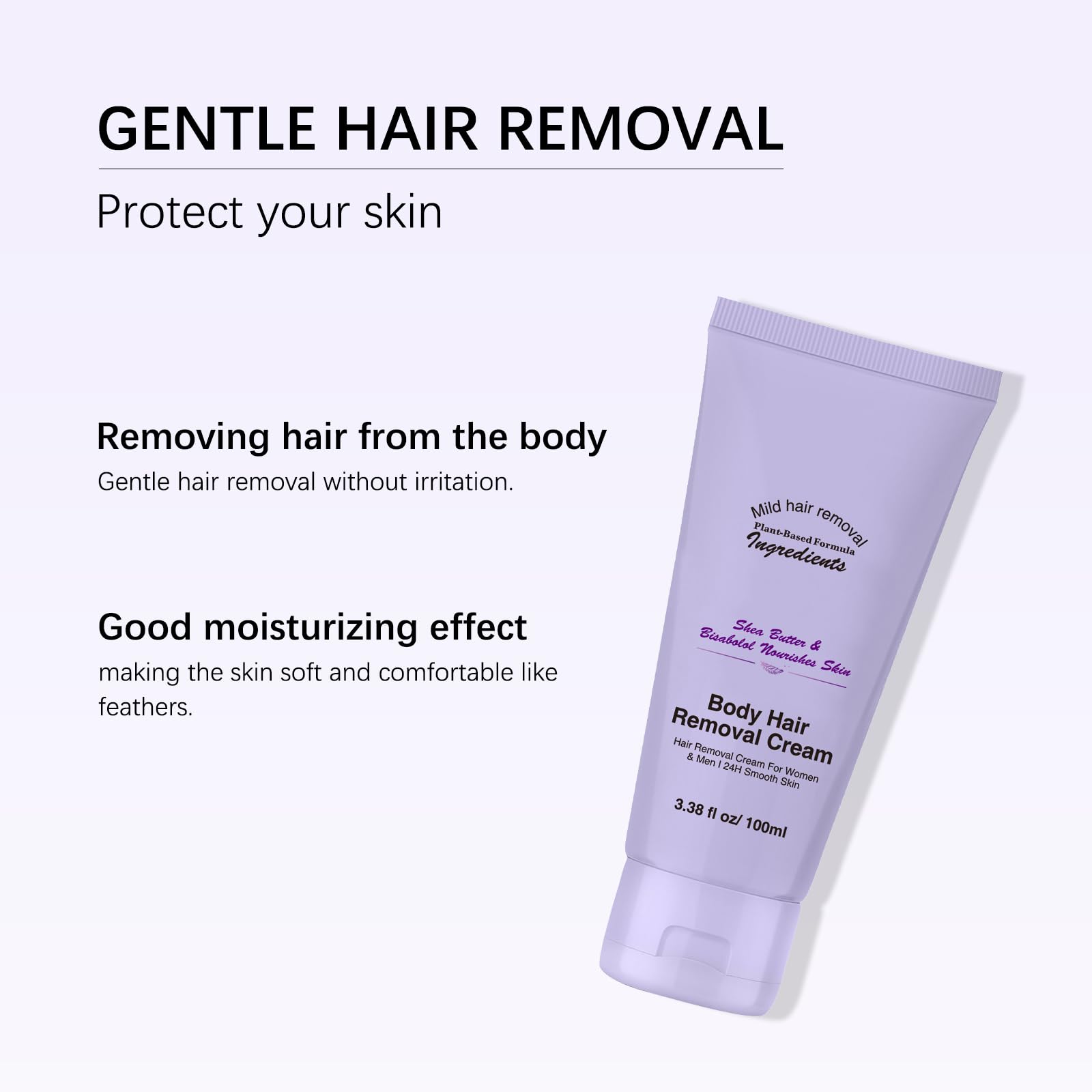 Body Hair Removal Cream 3.38 fl oz, Plant Based Depilatory Cream for Women & Men with Shea Butter and Bisabolol, Gentle Hair Removal for Arms Underarms and Legs