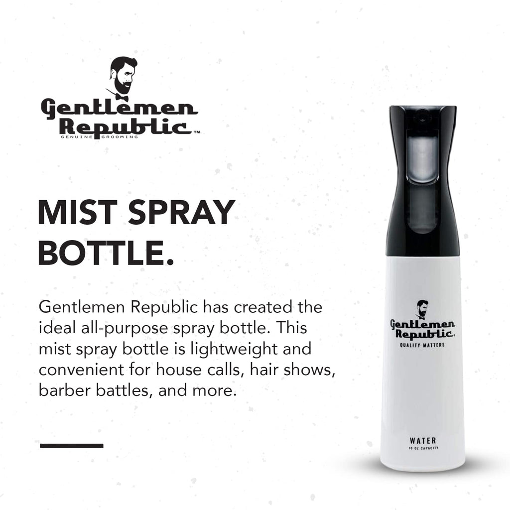Gentlemen Republic Mist Spray Bottle - All-Purpose Flairosol Hair Spray Bottle for Efficient & Continuous Mist Coverage - Ideal for Barbers and Stylists on the Go - Ultra Fine Water Mist, 10oz Bottle