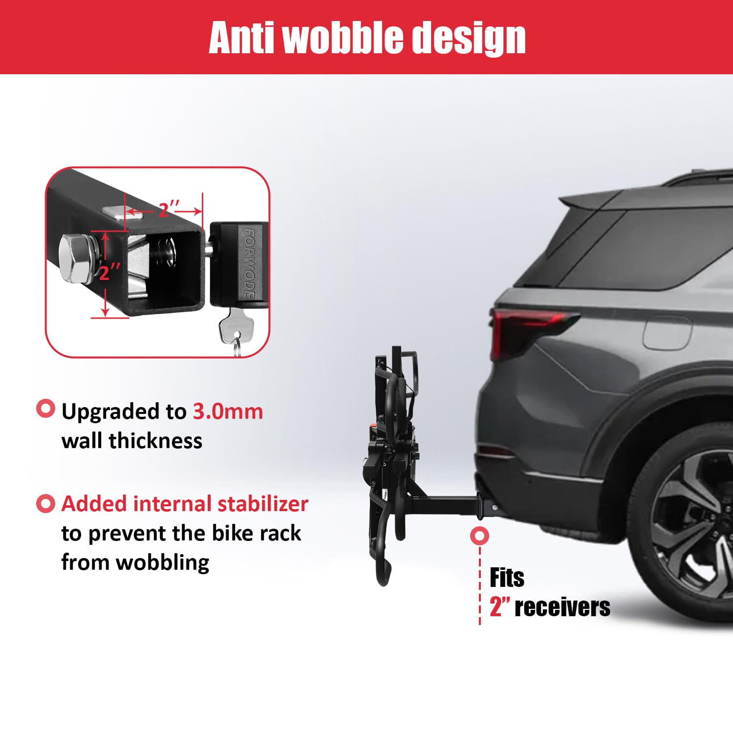 FORWODE Bike Rack Hitch Mount Platform Style, 2-Bike 200 lbs Capacity, Wobble-Free, Tilting & Folding with Locking System, Heavy-Duty Steel, Fits Up to 5" Fat Tires, E-Bikes & MTB - 2" Receiver