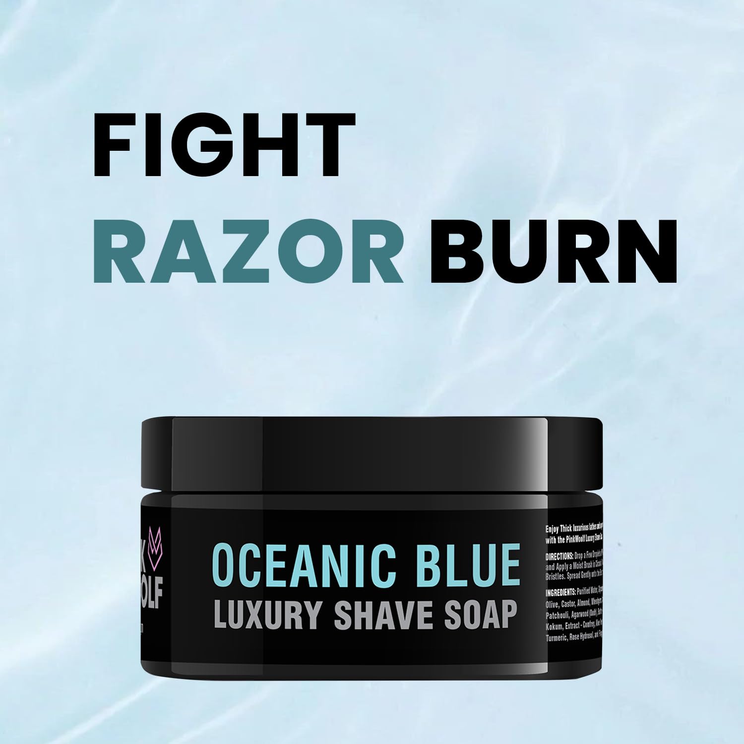 Pink Woolf Oceanic Blue Artisan Shaving Soap for Men | Fresh Aquatic Cologne Scent | Rich Lather Wet Shaving Soap | Traditional Luxury Shave Soap for Sensitive Skin