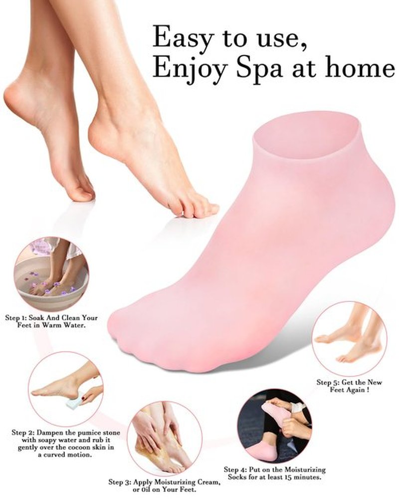 Golbylicc Silicone Moisturizing Socks for Women Dry Cracked Feet, Soft Gel Rubber Socks, Women Foot Care Spa Pedicure Silicone Socks for Cracked Heel and Softening Rough Skin, Calluses (2 Pairs)