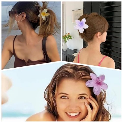 10 Pcs Hawaiian Plumeria Hair Clips, Flower Claw Clips for Thick and Thin Hair, Non-slip Beach Hairpins for Women