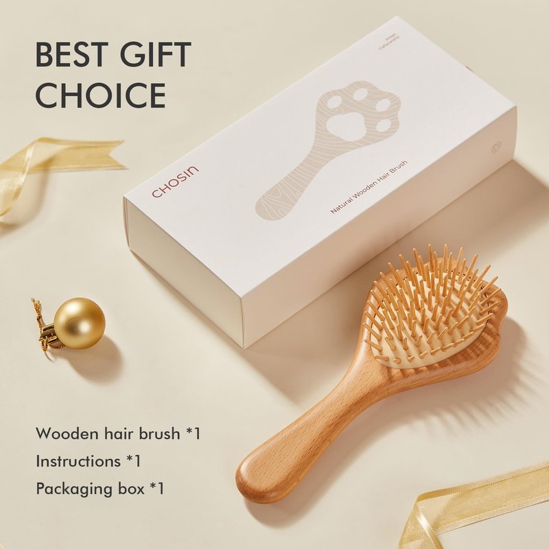 Wooden Brush for Hair Growth: Natural Bristle Brush for Detangling, Reduces Breakage, Massaging Scalp - Curly Hair Brush Pink for Home, Travel & Gift