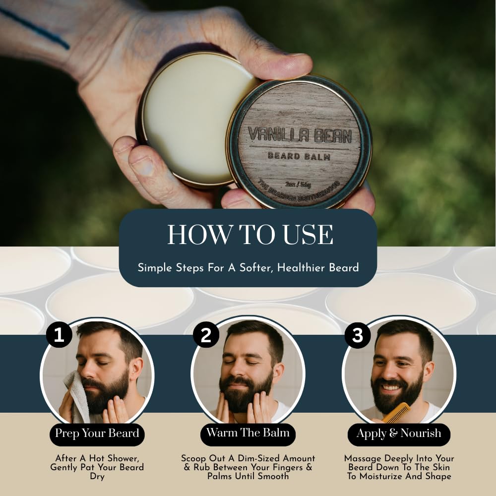 The Bearded Brotherhood TBB Vanilla Bean Beard Balm – Rugged & Refined Beard Care – Spiced Vanilla Scent with Premium Oils & Butters, 2 oz