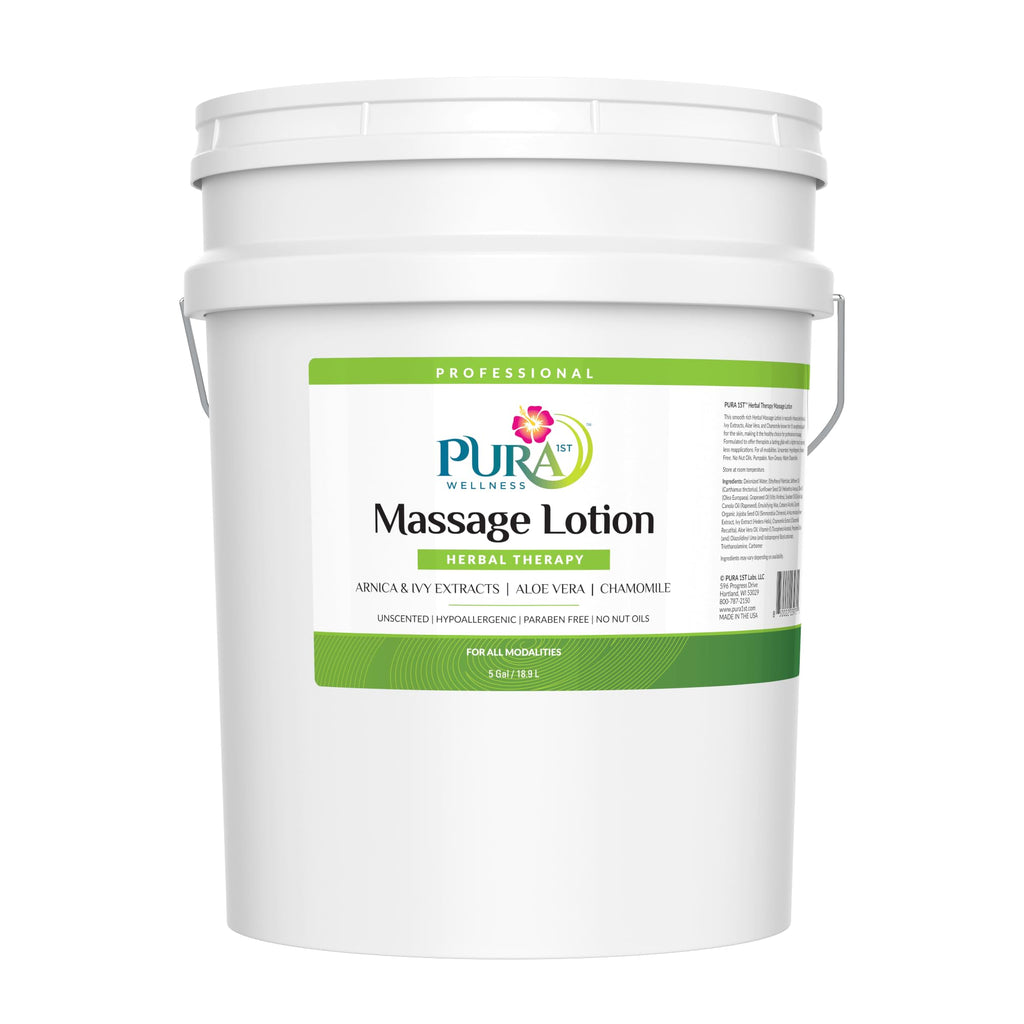 Pura 1st Herbal Therapy 5 Gallon Massage Lotion, Aloe Vera, Professional, Massage Therapy, Deep Tissue, Unscented, Hypoallergenic, Natural Ingredients, Skin Hydrating, Moisturizing, Muscle Relief