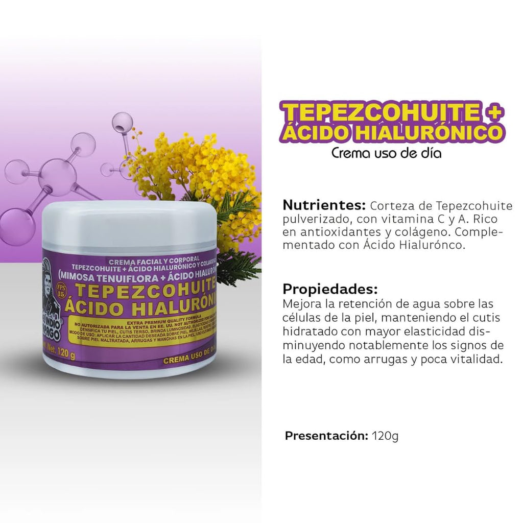 Del Indio Pápago Tepezcohuite + Hyaluronic Acid Facial Cream Duo – Day & Night Use, Hydrating & Nourishing Formula with Mimosa Tenuiflora, 120g Each (JUMBO 2 Pack)