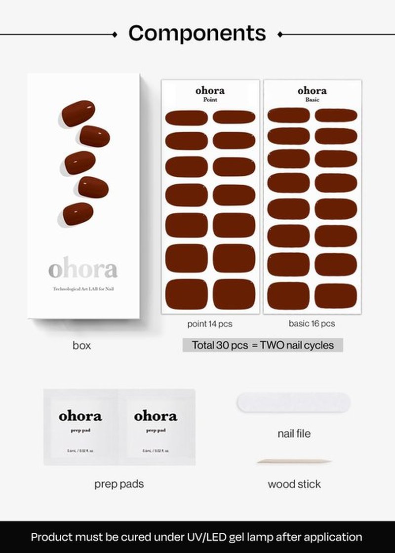 ohora Semi Cured Gel Nail Strips (N Chilly) - Red, Solid, Works with Any UV/LED Lamps, Salon-Quality, Long Lasting, Easy to Apply & Remove - Includes 2 Prep Pads, Nail File & Wooden Stick