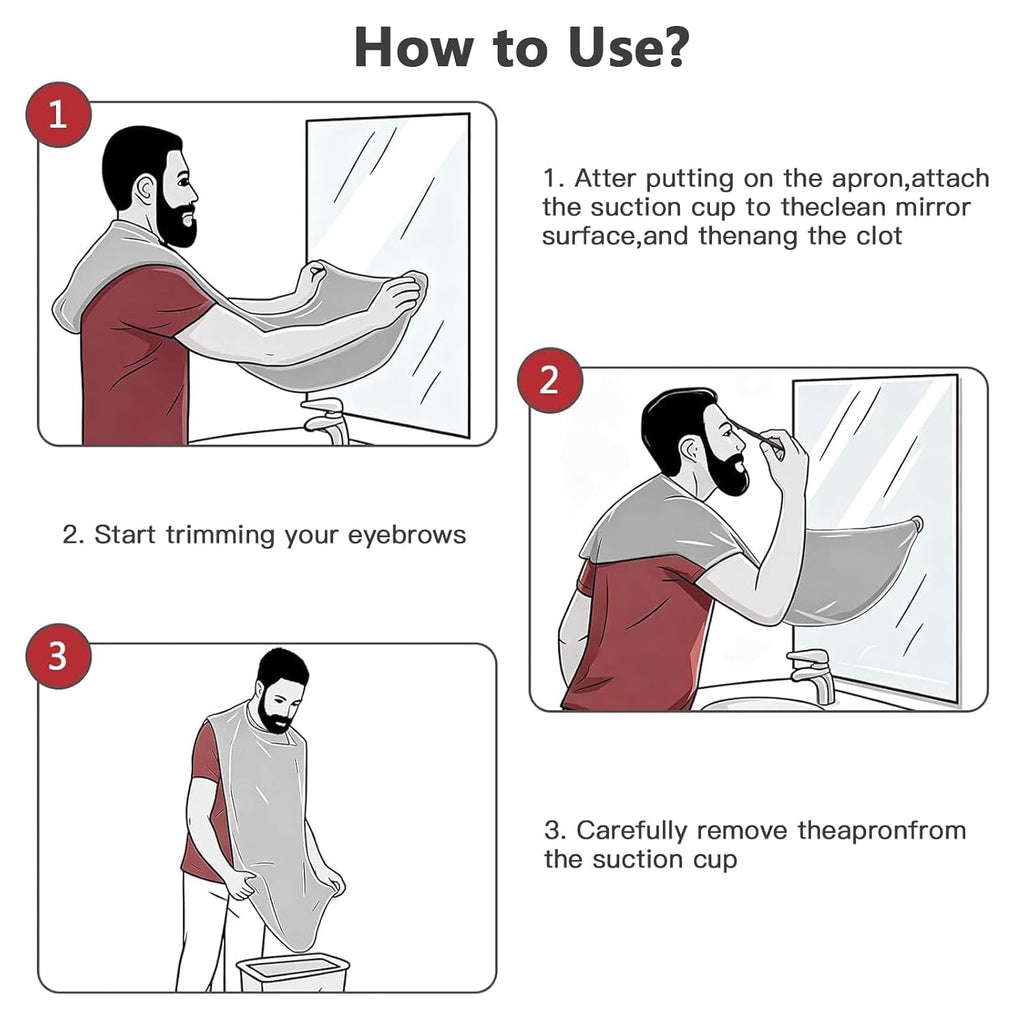 Beard Bib Apron for Men, Eyebrow Trimming Bib for Women, Christmas Gift for Shaving Beard, Hair & Eyebrow Hair Clippings, Waterproof Non-Stick Grooming Cloth with 5 Eyebrow Razors & 3 Suction Cups