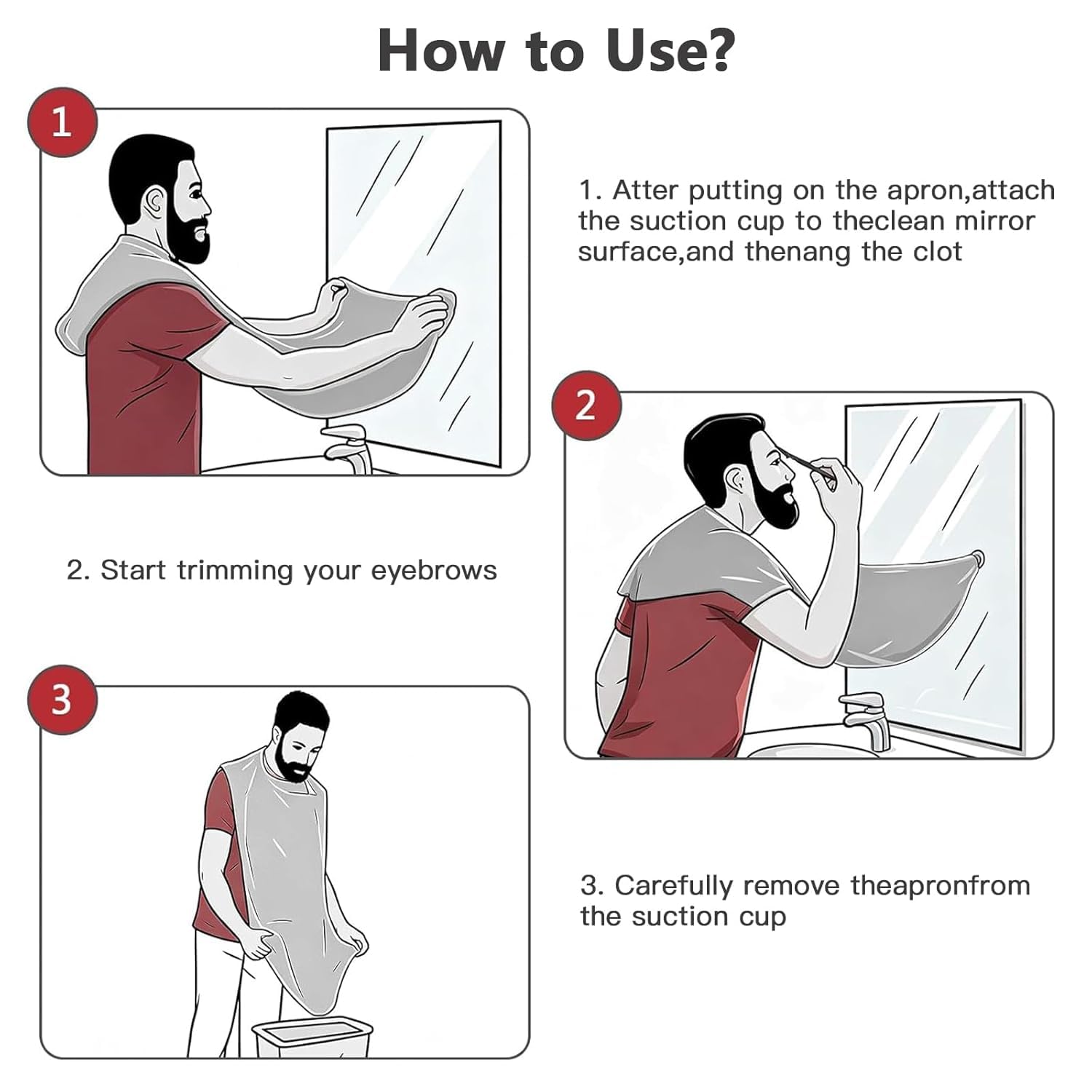 Beard Bib Apron for Men, Eyebrow Trimming Bib for Women, Christmas Gift for Shaving Beard, Hair & Eyebrow Hair Clippings, Waterproof Non-Stick Grooming Cloth with 5 Eyebrow Razors & 3 Suction Cups