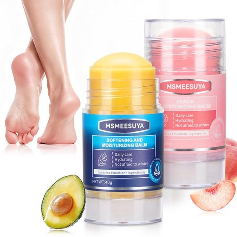 MSMEESUYA Foot Cream Stick Duo for Dry Cracked Heels and Feet, Moisturizing Heel Balm Set, Softening Foot Care Sticks for Rough Skin, Callus & Dryness, Original + Peach Hydration, 2-Pack