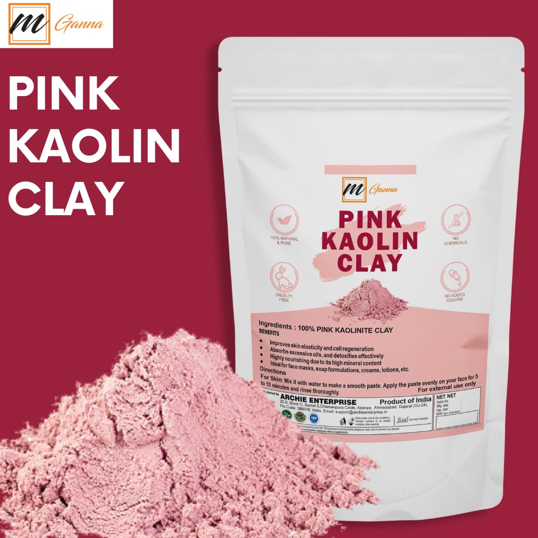mGanna 100% Natural Rose Clay/Pink Kaolin Clay Powder (2 Pound) for Creams, Face Masks, and Soap Making 2 LBS / 908 GMS