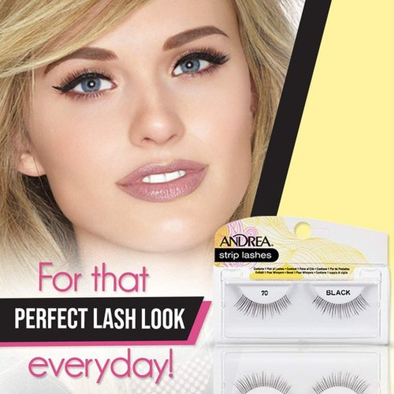Andrea False Eyelashes Flirty Style 70 - Black, Lightweight, Reusable Strip Lashes for Everyday Wear, 4-Pack