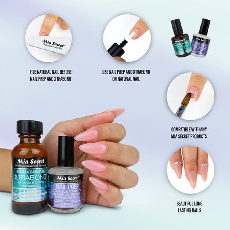 Mia Secret Nail Prep Dehydrator & XtraBond Acid-Free Primer - pH Balance Formula, 0.5 oz