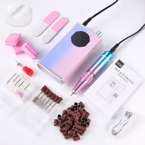 KAWBIYJ Professional Nail Drill, 40000RPM Electric Nail File for Acrylic Gel Nails Polishing Removing, Rechargeable Portable Cordless Nail Drill Kit with Full Set of Accessories at Salon Home