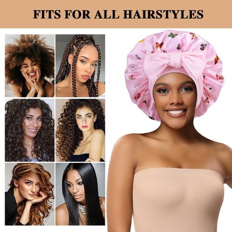 2+3 Large Satin Bonnets with Scrunchies for Women, Hair Bonnet Sleeping Tie Bonnet for Braids Curly Hair, H