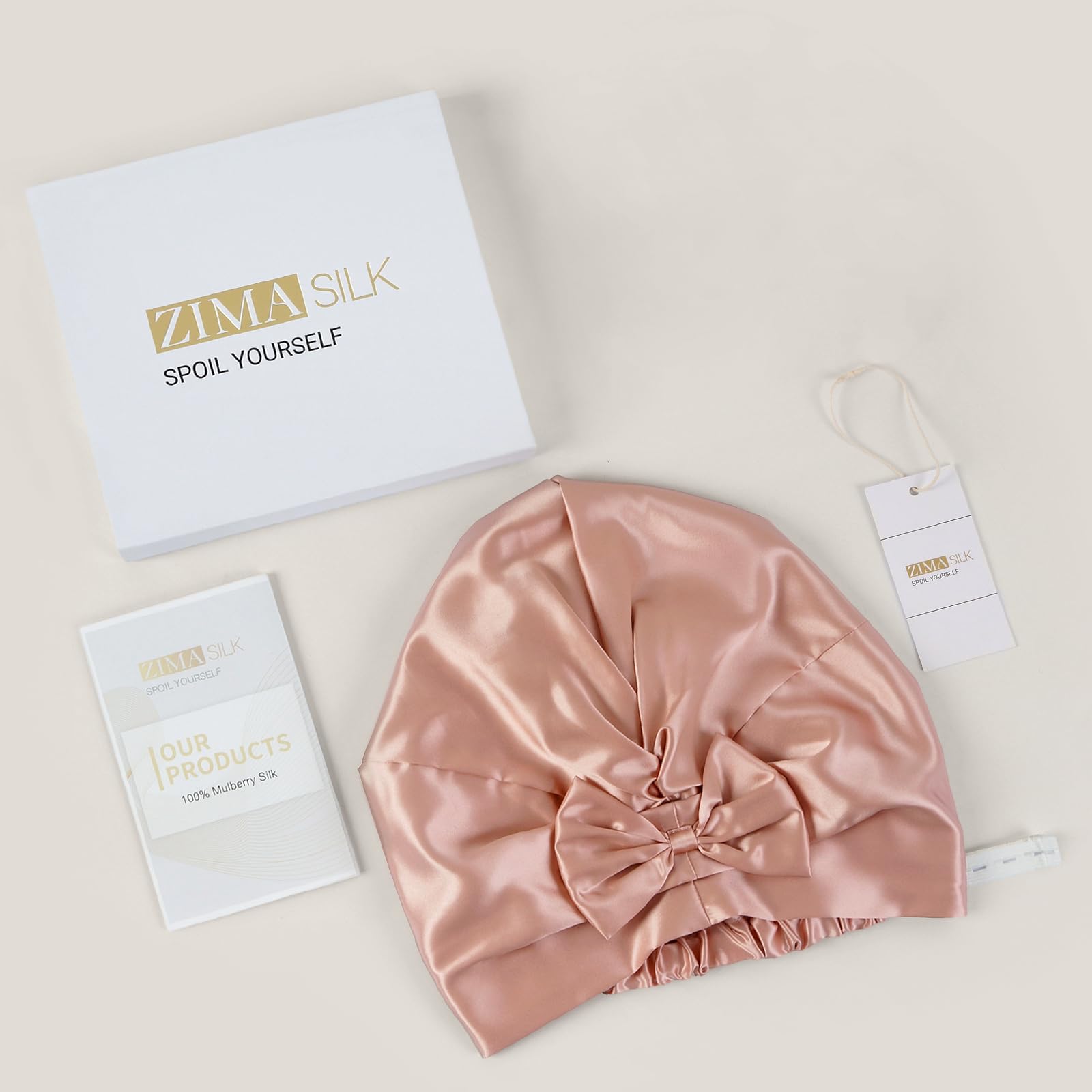 ZIMASILK 22 Momme Adjustable 100% Pure Mulberry Silk Bonnet for Sleeping Women, Double-Layered Silk Hair Bonnet for Anti-Frizz & Hair Protection – Reduces Slipping (1Pc, Blush Pink)