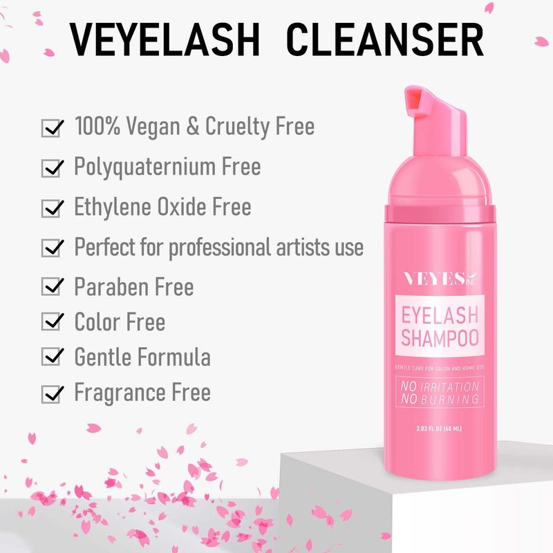 VEYES INC Lash Shampoo for Lash Extensions. Eyelash Wash for Extensions & Natural Lashes. Eyelash Extension Cleanser + Brush,Oil & Sulfate Free,60ml. Lash Supplies for Salon & Home Care