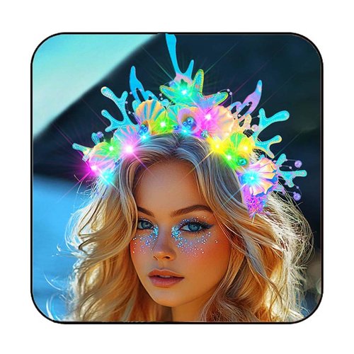 JAKAWIN Light Up Mermaid Accessories Ocean Costume Headband Under the Sea Hair Accessories for Women