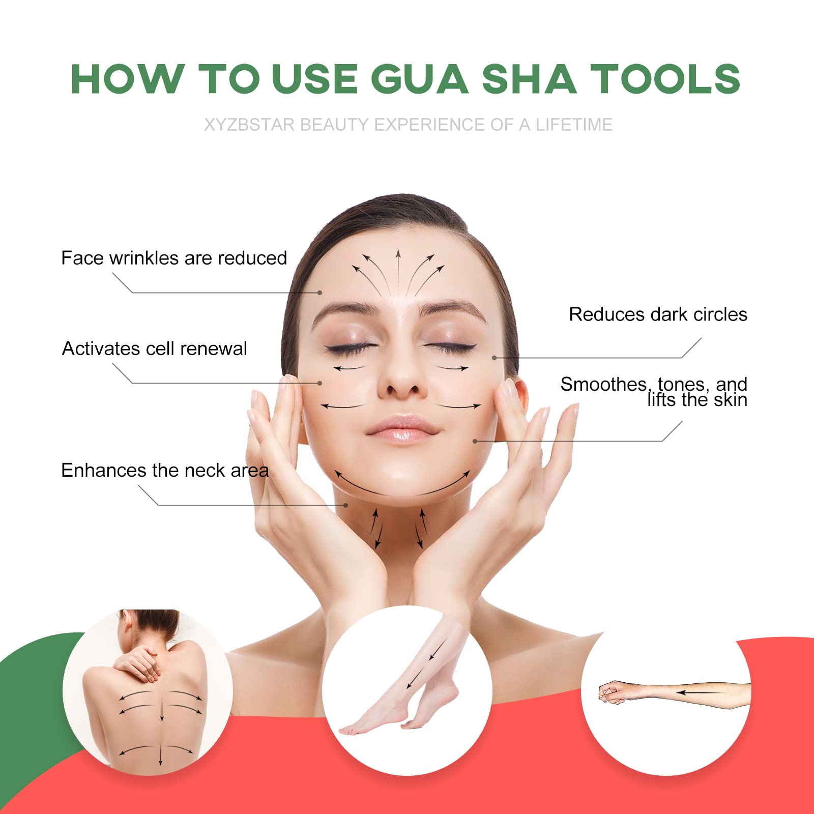 XYZBSTAR Gua Sha Facial Tools Set of 3 Guasha Massage Tool Jade Gua Sha Scraping Massager for Face,Neck, Eyes and Body,Jade Stone Guasha Board 3 Packs (Jade Set of 3)