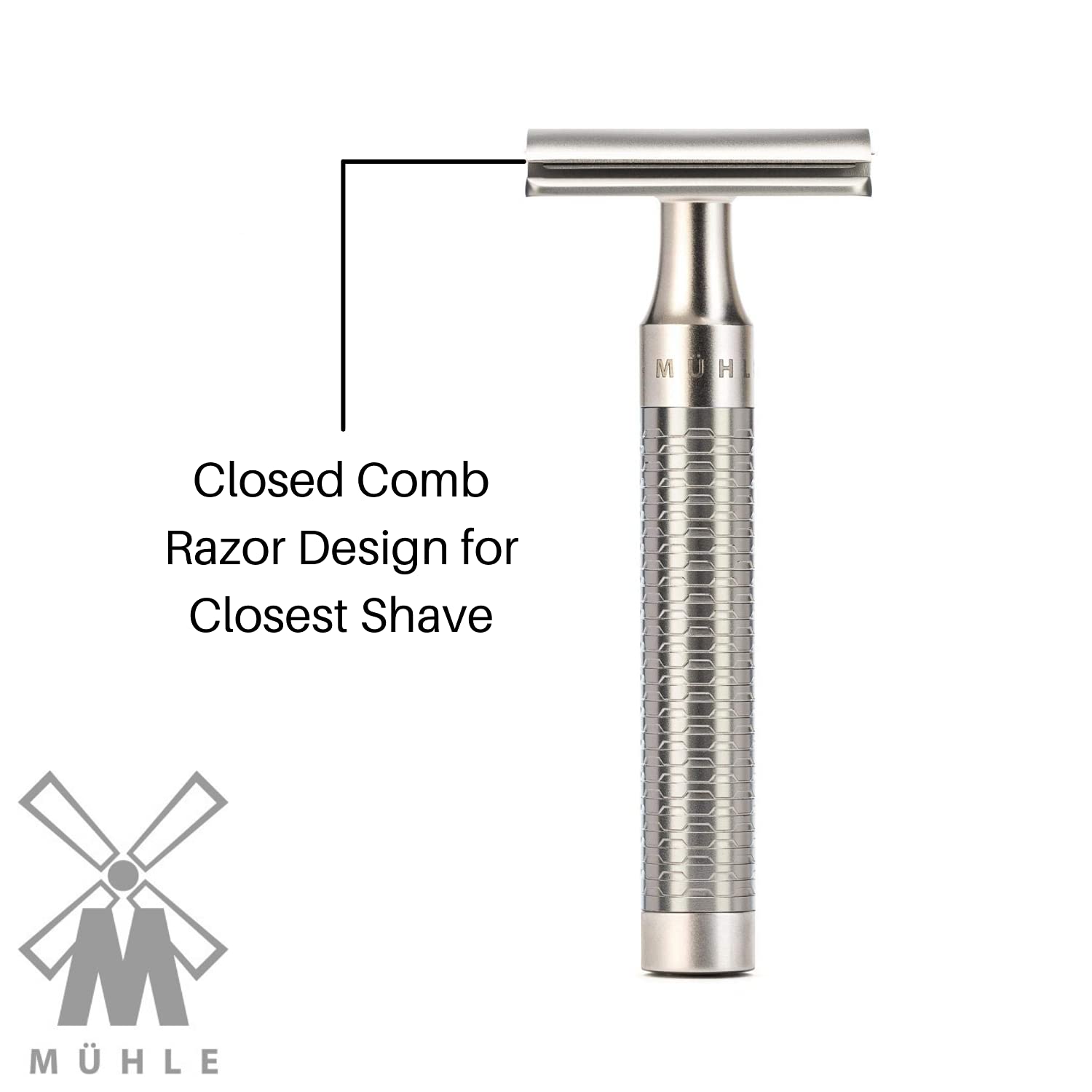 MÜHLE ROCCA R94 Double Edge Safety Razor (Closed Comb) | Pure Matt Stainless Steel |Perfect for Everyday Use | Barbershop Quality Close Smooth Shave | Luxury Razor for Men