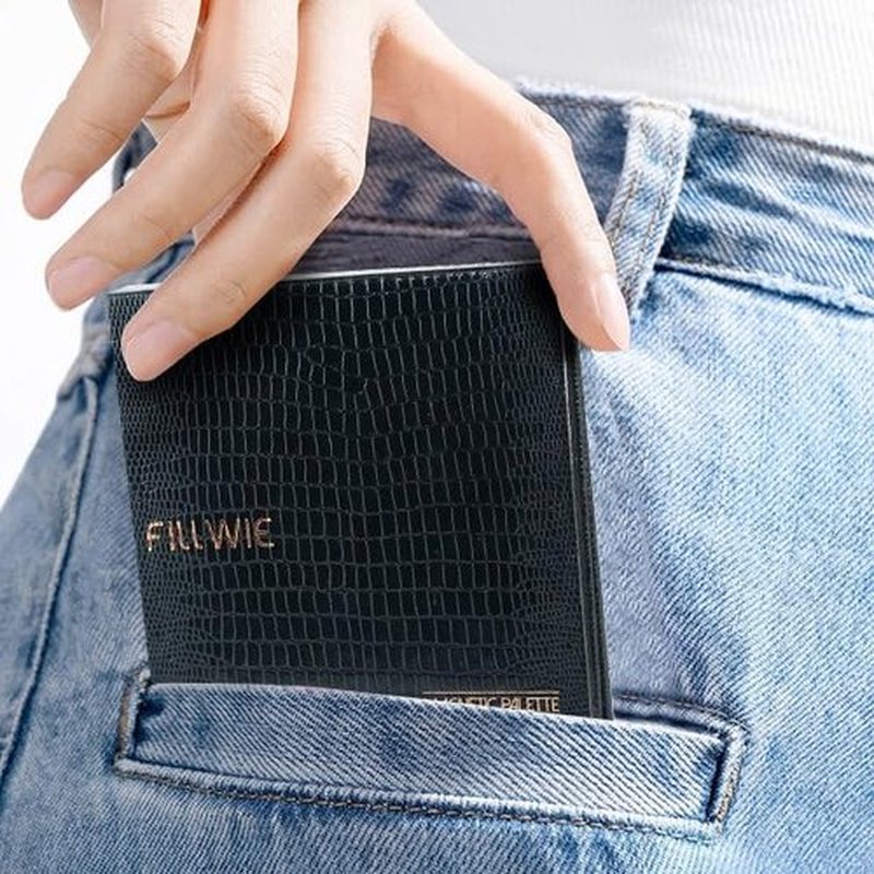 Fillwie Small Empty Magnetic Makeup Palette with Mirror, Spatula, 20 Metal Stickers, Suitable for Eyeshadow Lipstick Blush Powder Highlighter and Contour (Black, Small)