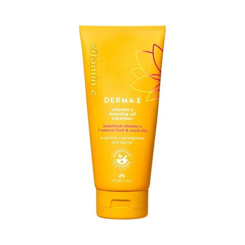 Derma E Vitamin C Foaming Oil Cleanser - 2-in-1 Oil-to-Foam Face Wash, 6 Fl Oz | Brighten & Nourish Skin