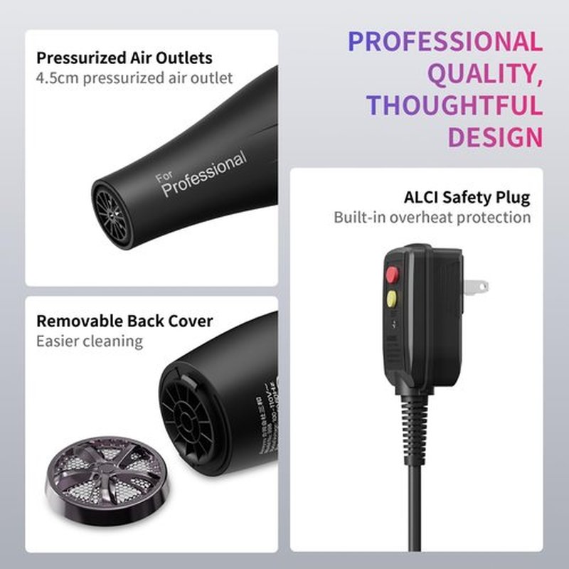 Realair Salon Hair Dryer, Professional Blow Dryer AC Motor Fast Drying with 2 Speed, 3 Heat Setting, Cool Button, with Diffuser, Nozzle, Concentrator Comb for Curly & Straight Hair