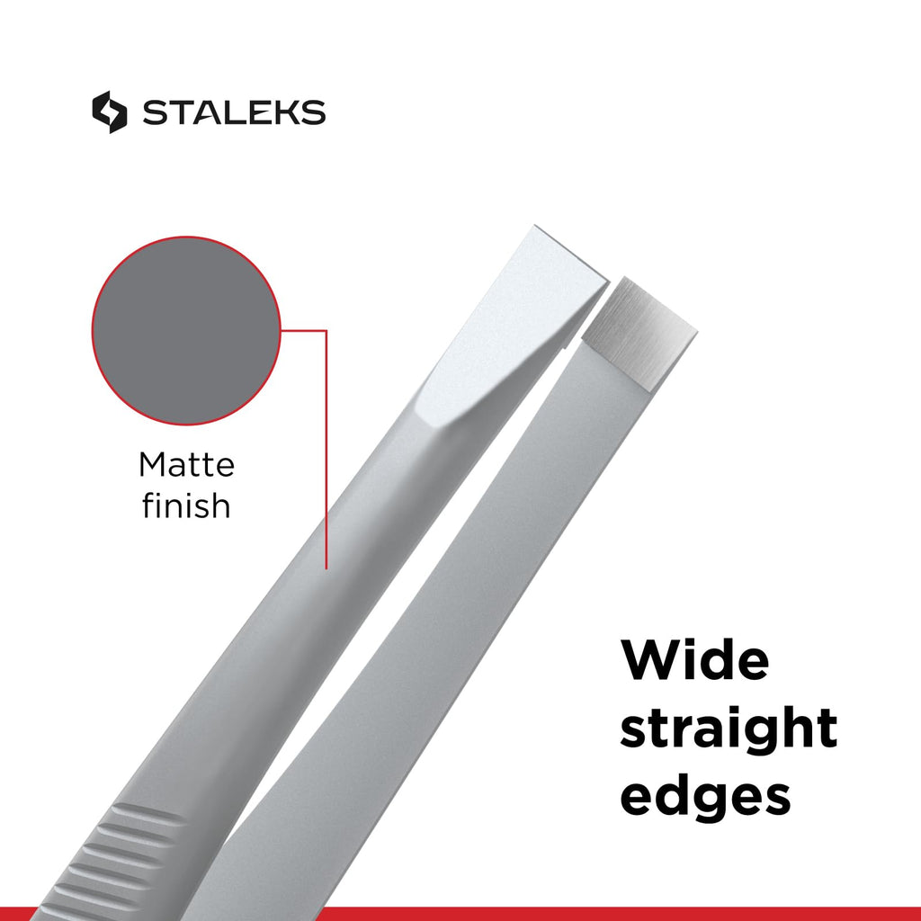 STALEKS CLASSIC 10 Type 1 Eyebrow Tweezers – Wide Straight Stainless Steel for Thick Brows & Precise Home Hair Removal