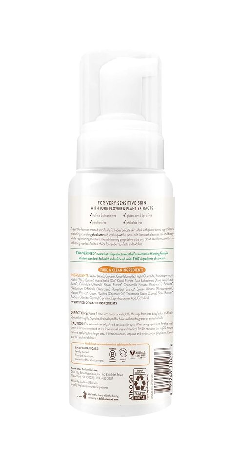 BABO Botanicals Newborn Foam Wash - Fragrance-Free Gentle Formula with Oat, Shea & Cocoa Butter - EWG Verified, Vegan