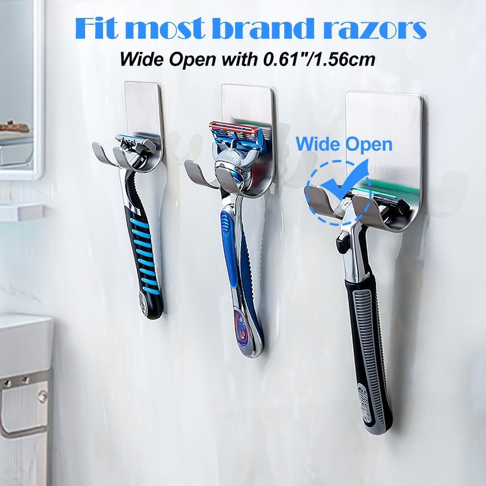 Fotosnow Razor Holder for Shower Shaver Hook Hanger Stand Self Adhesive Stainless Steel Utility Storage Hook Shower Hook for Razor,Bathroom Kitchen Organizer-4 Packs
