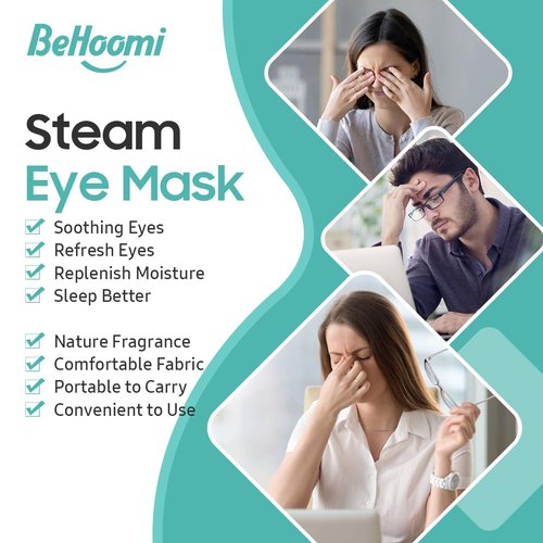 BeHoomi 30Packs Steam Eye Mask, Heated Eye Mask Warm Compress for Eyes, Self Heating Disposable Steam Mask for Home Sleep, Spa, Travel Essentials & Relaxation Gifts, Stocking Stuffers (Unscented)